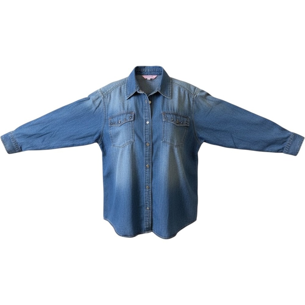 Active Studio Vintage Denim Studded Shirt Jacket Medium Wash Blue M 80s 90s
